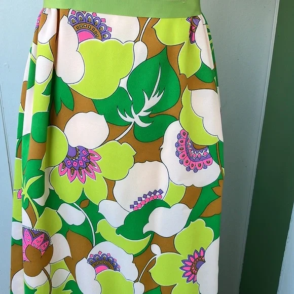 Vintage 60s 70s Psychedelic Floral Maxi Dress - Picture 5 of 10